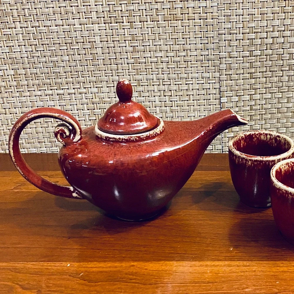 🌟HP🌟Pier 1 Red Stoneware Tea Pot Cups